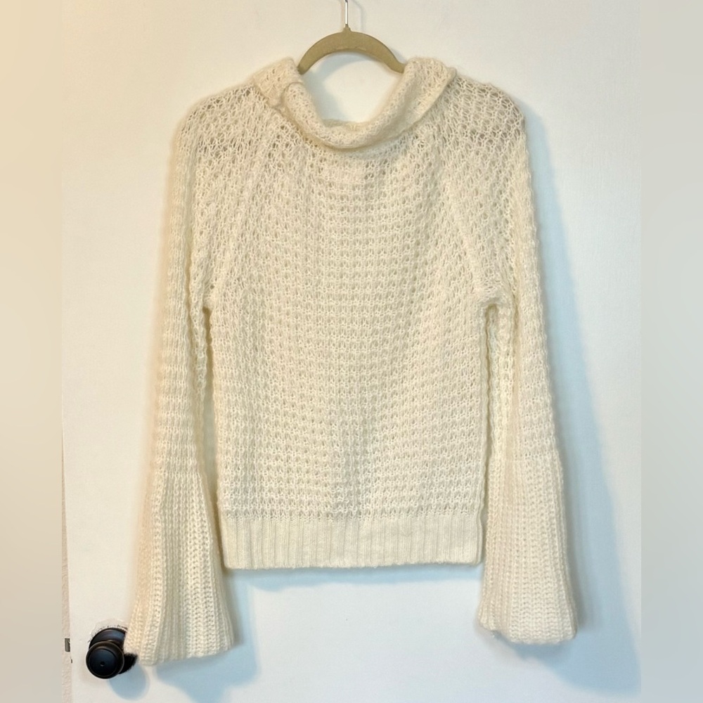 Maeve Anthropologie Dionne Ivory Chunky Knit Wool Bell Sleeve Sweater- Small - Picture 8 of 10